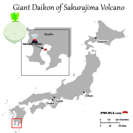 Kyushu map location of Sakurajima Daikon